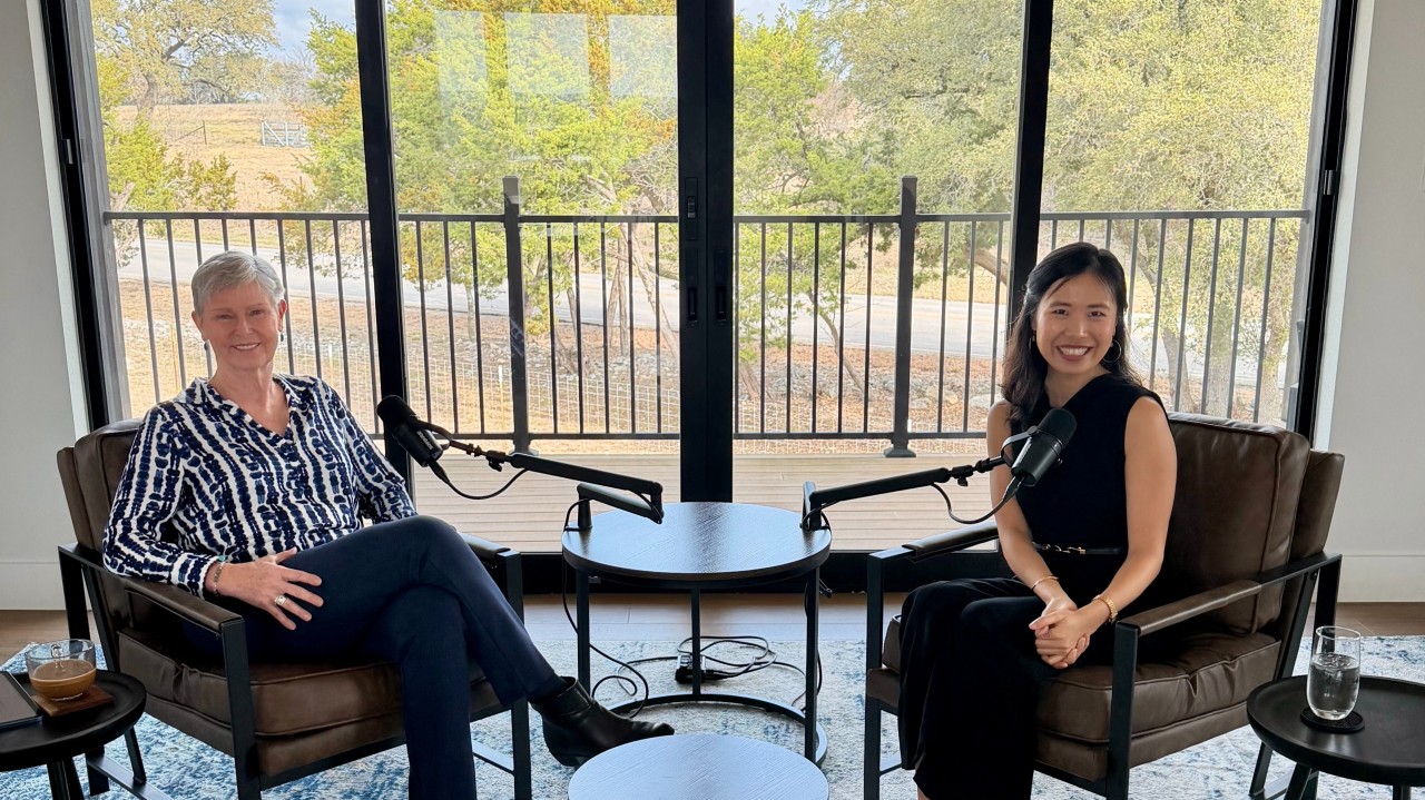 Elizabeth Davis and Wen Zhang on the set of The Entrepreneur's Chair podcast